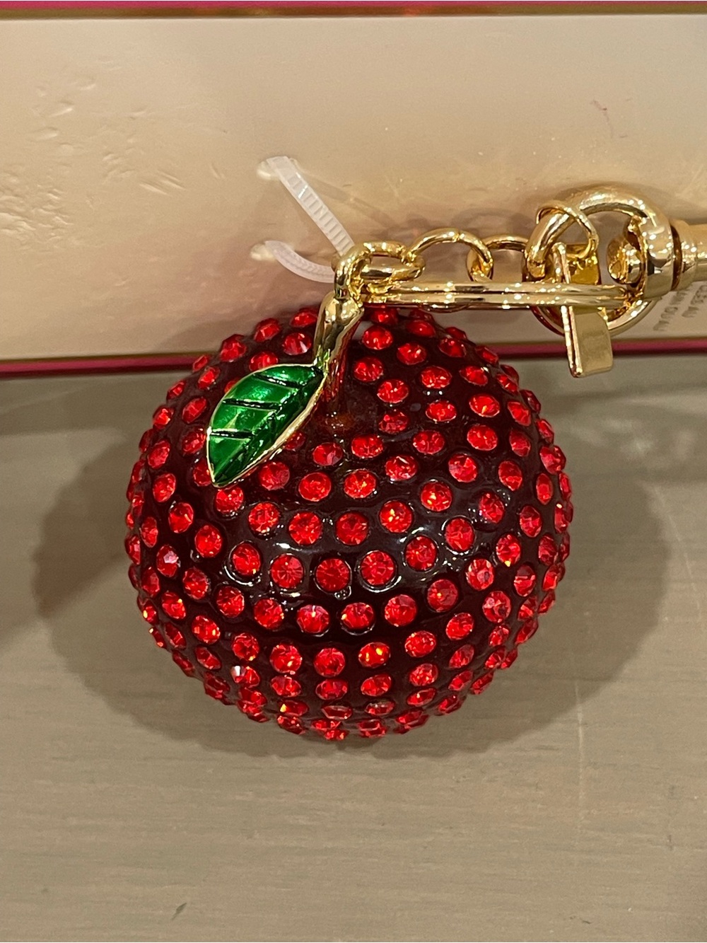 Red Crystal Apple Bag Charm & Keychain with Gold Hardware